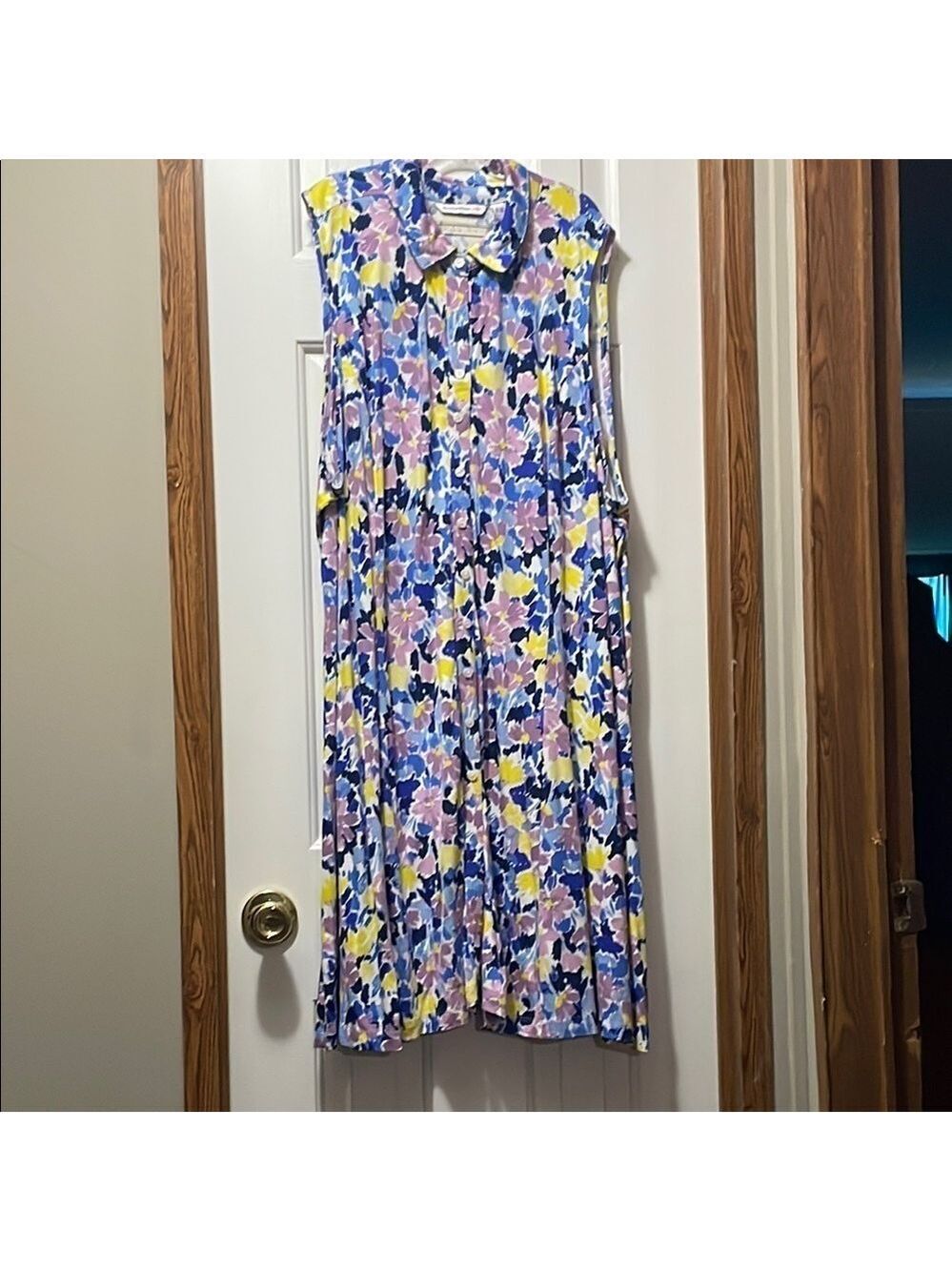 Isaac Mizrahi Blue Yellow Notched Collar Midi Sundress 3XP EUC